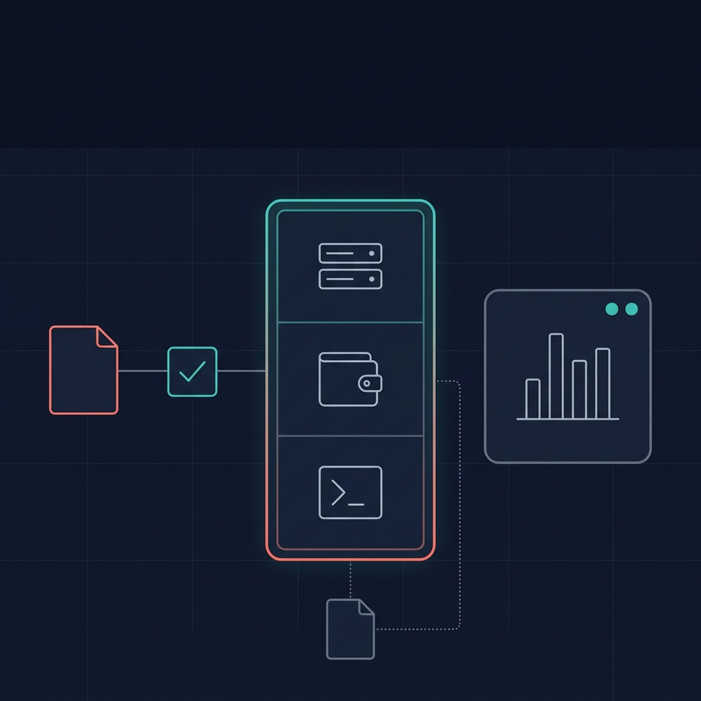 Stage 3 detail showing Harness handoff through an approval gate into hosted runtime, wallet, API, and monitoring panels.