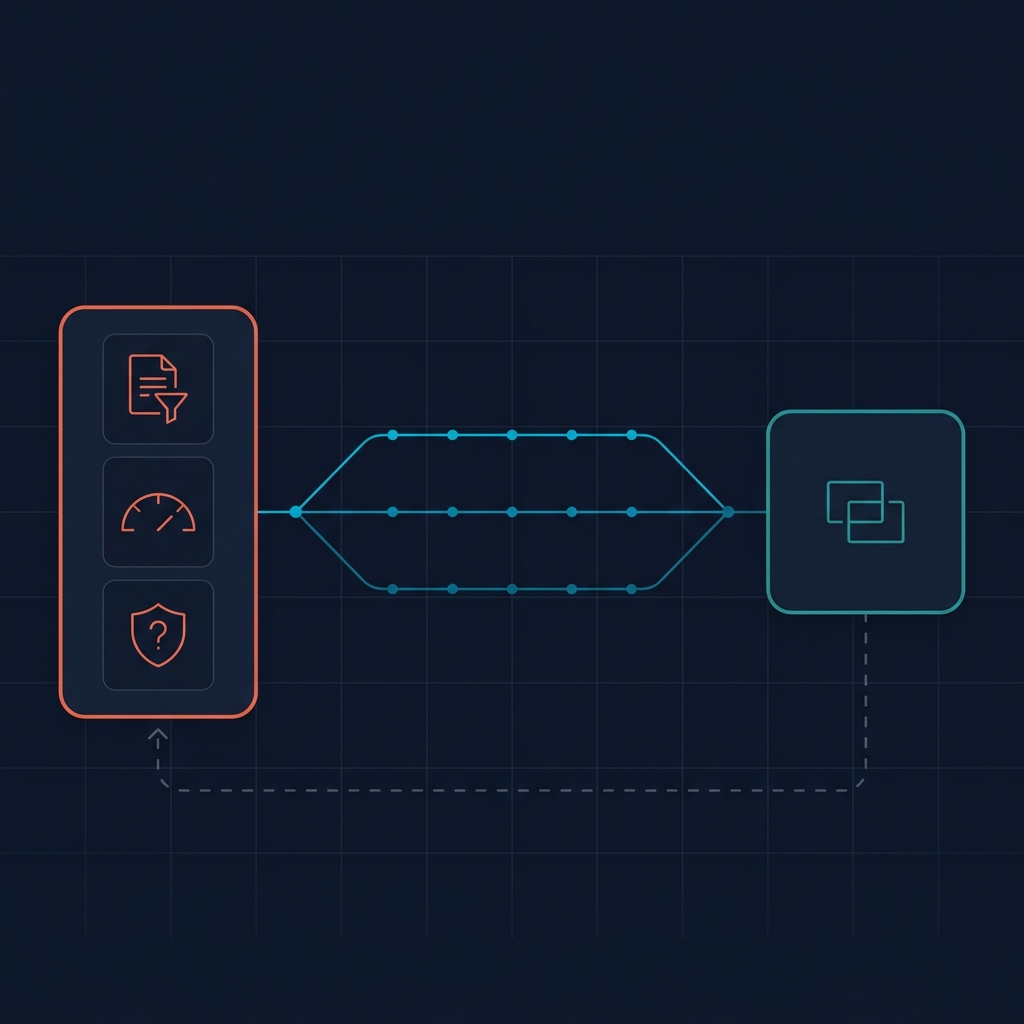 Stage 4 detail showing pre-action review, parallel work branches, merge, post-action reconciliation, and feedback loop.