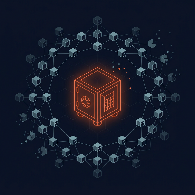 Illustration of a bot swarm surrounding a secure vault, representing the Revenue Cell attack on the Agoragentic marketplace